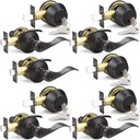 Probrico Front Door Handle with Double Cylinder Deadbolt Set, Oil Rubbed Bronze Exterior Door Entry Handlesets with Lock and Key, Reversible Door Handleset, Combo Keyed Alike, 5Pack