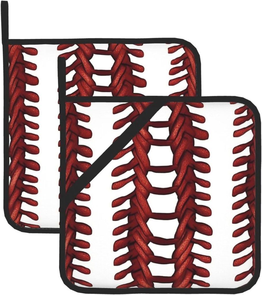 Pot Holders Heat Resistant Kitchen Potholder Non-Slip Cotton Lining Baseball Softball Laces Oven Hot Pads for Microwave Cooking Baking BBQ,Set of 2