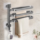 No Drill Swivel Towel Rack Wall Mounted 3-Arm Towel Bar ABS Self-Adhesive Towel Holder with Hook for Bathroom Shower Kitchen Grey