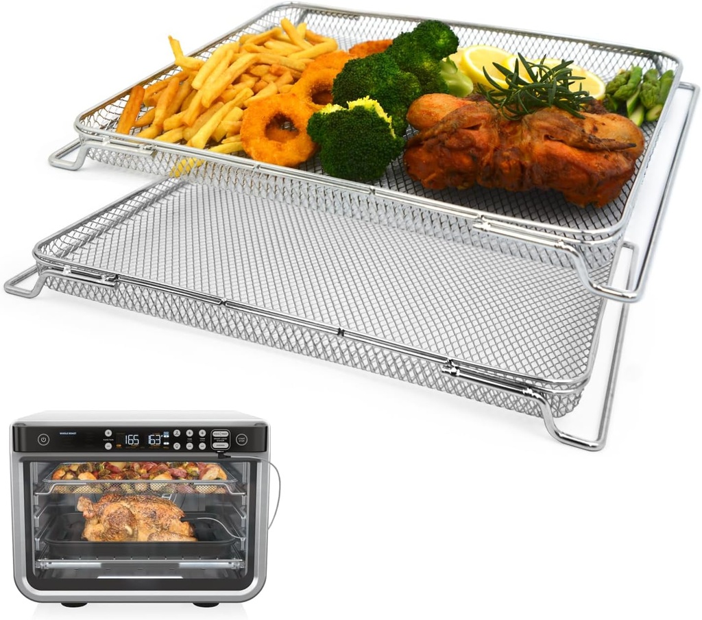 2PCS Air Fryer Oven Basket, Replacement Stainless Steel Baking Trays for Ninja Foodi DT201 DT251 10-in-1 Smart XL Air Fryer Oven, Mesh Dehydrating Basket Accessories