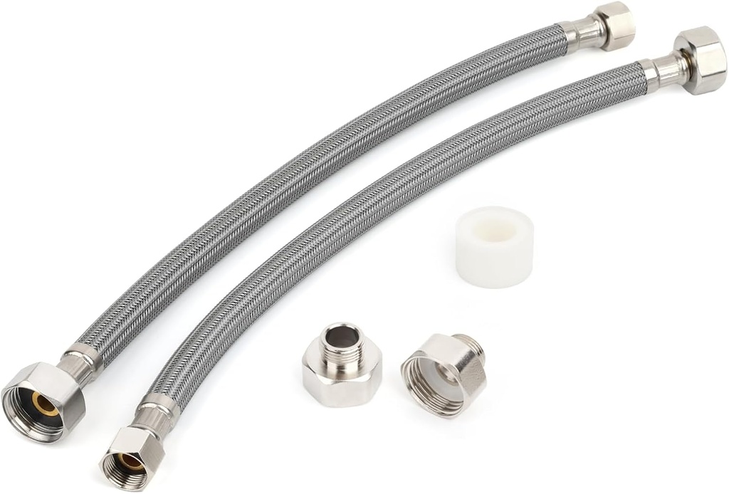Karumbo 12" Length Faucet Supply Line, 3/8" Comp x 1/2" FIP Flexible Braided Stainless Steel Supply Line For Bathroom Kitchen Sink Extension(2-Pack)
