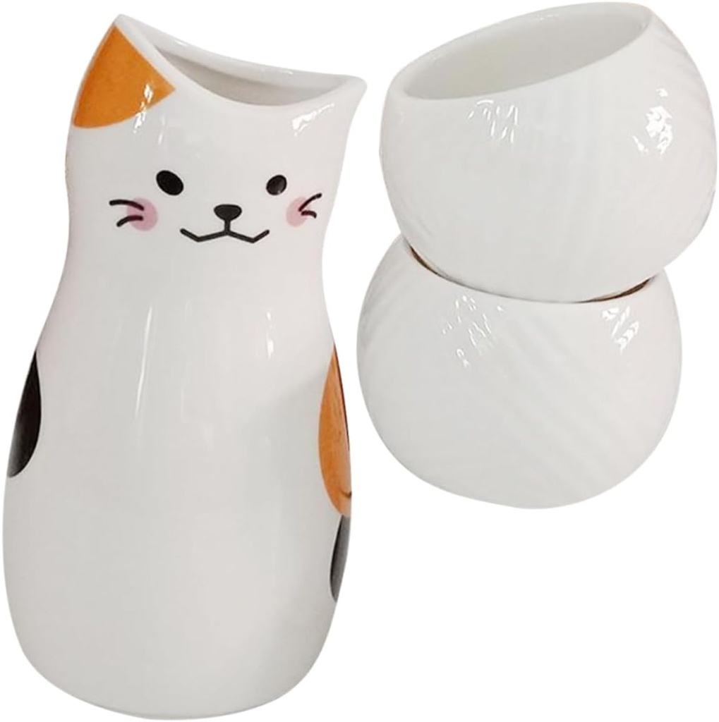 1set Ceramic Sake Cup Retro Kettle and Cute Design Japanese Style Rice Wine Pot for Home Birthdays Weddings and Cat
