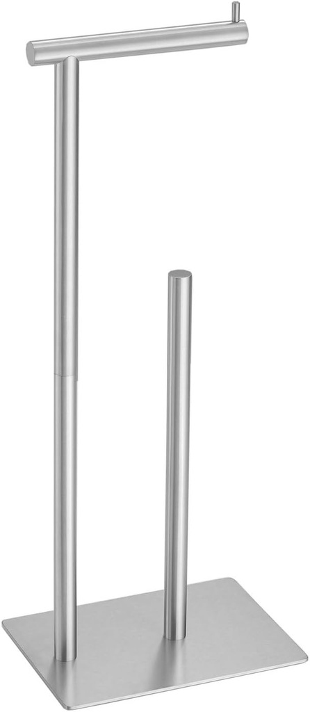 FFK Toilet Paper Holder Free Standing, 21.5" Bathroom Toilet Tissue Roll Holder Stand with Storage, SUS304 Stainless Steel Rustproof, Brushed Nickel