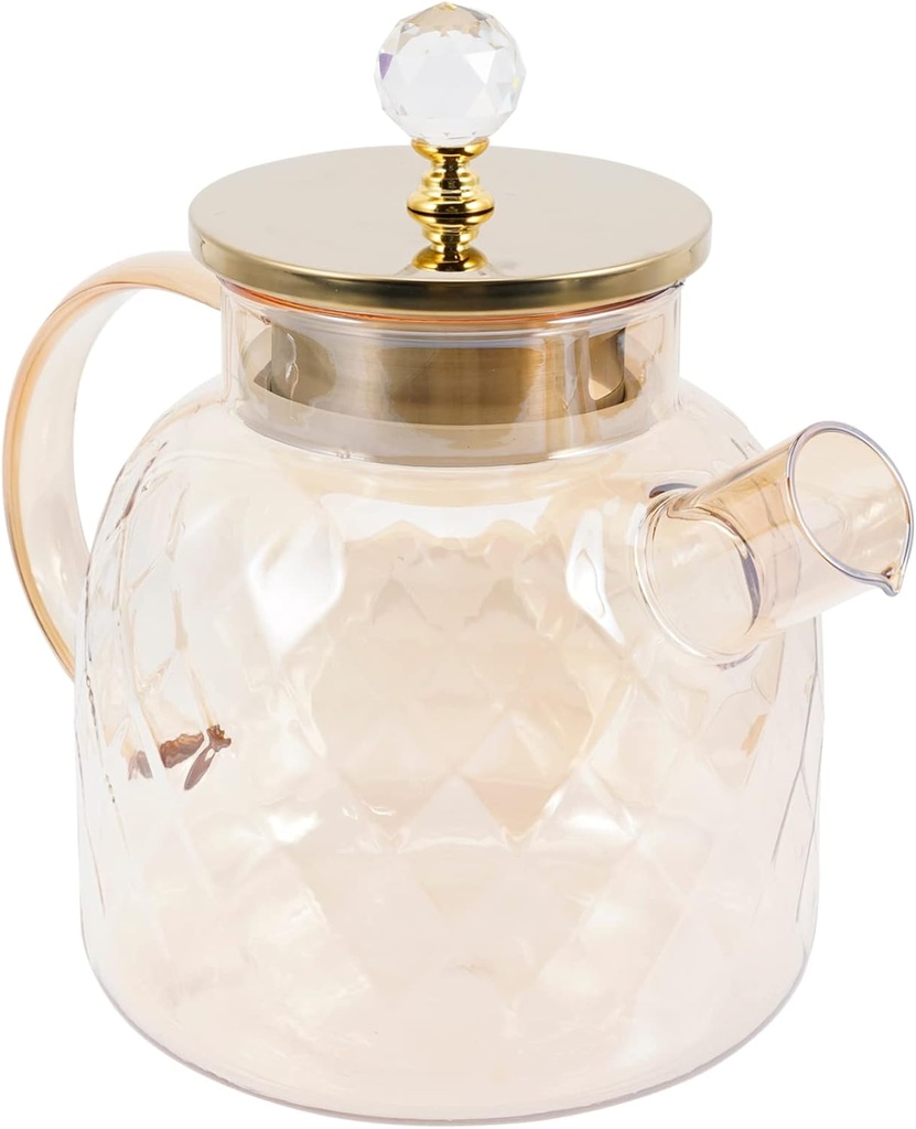 Glass Drink Pitcher Lid Large Capacity Amber Borosilicate Water Jug for Iced Tea Juice and Cold Drinks for Home and Parties