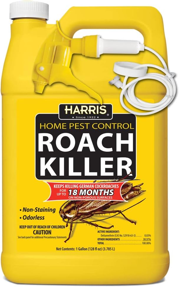 Harris Roach Killer, Liquid Spray with Odorless and Non-Staining 12-Month Extended Residual Kill Formula (Gallon)