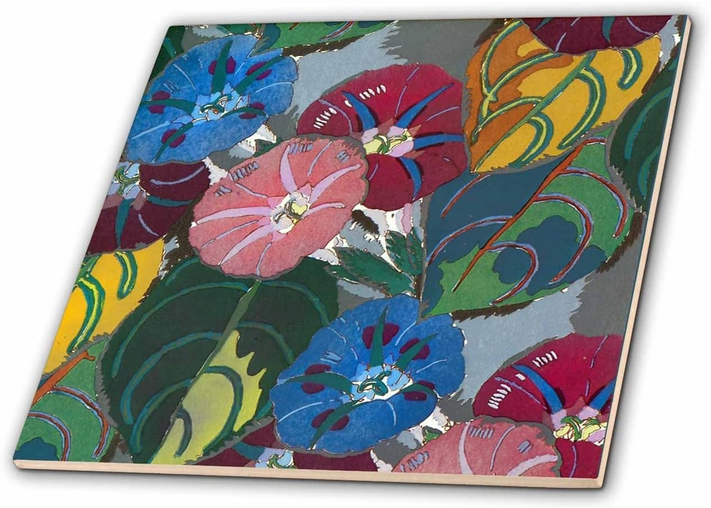 3dRose LLC Art Deco Colorful Flowers 12-Inch Ceramic Tile