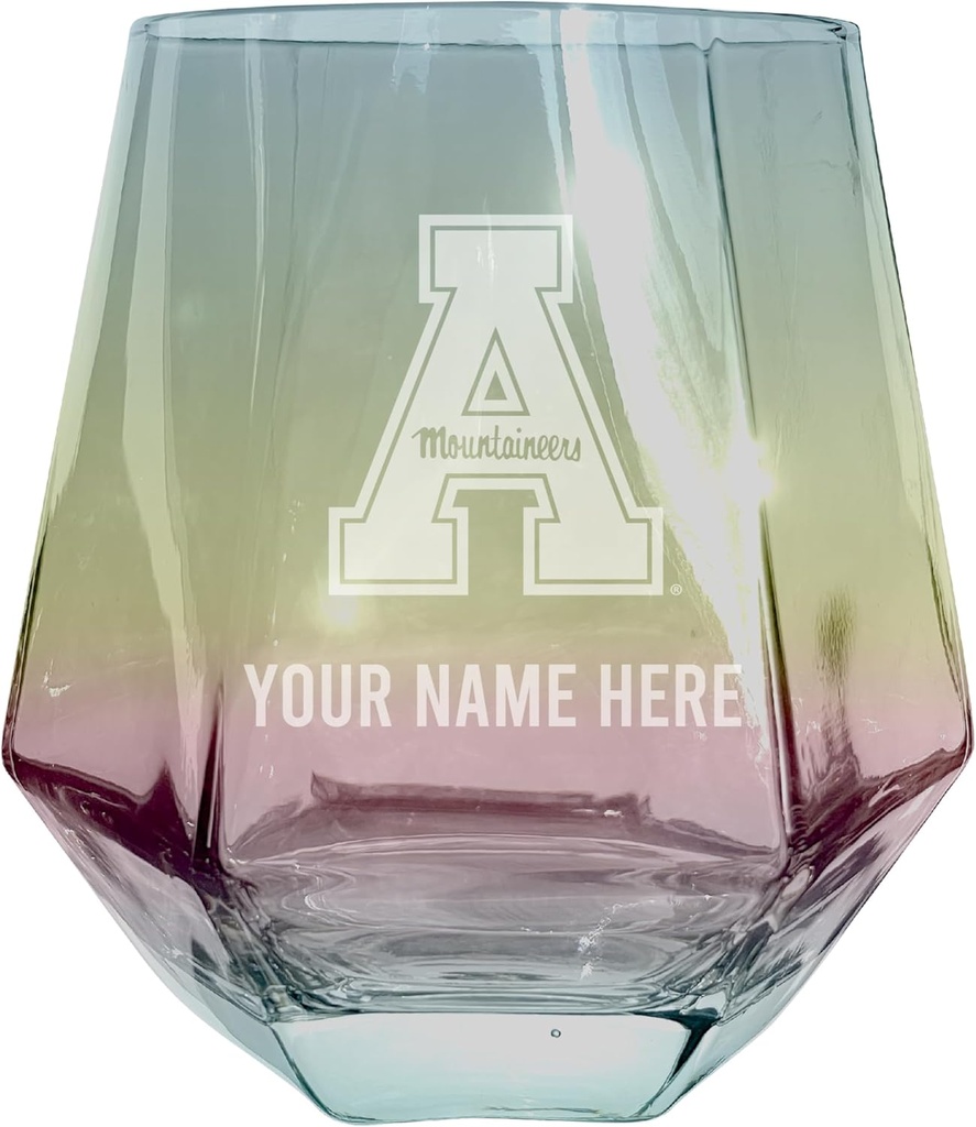 R and R Imports Appalachian State Customizable Stemless Diamond Wine Glass Engraved 10 oz Iridescent Officially Licensed Collegiate Product Single Unit