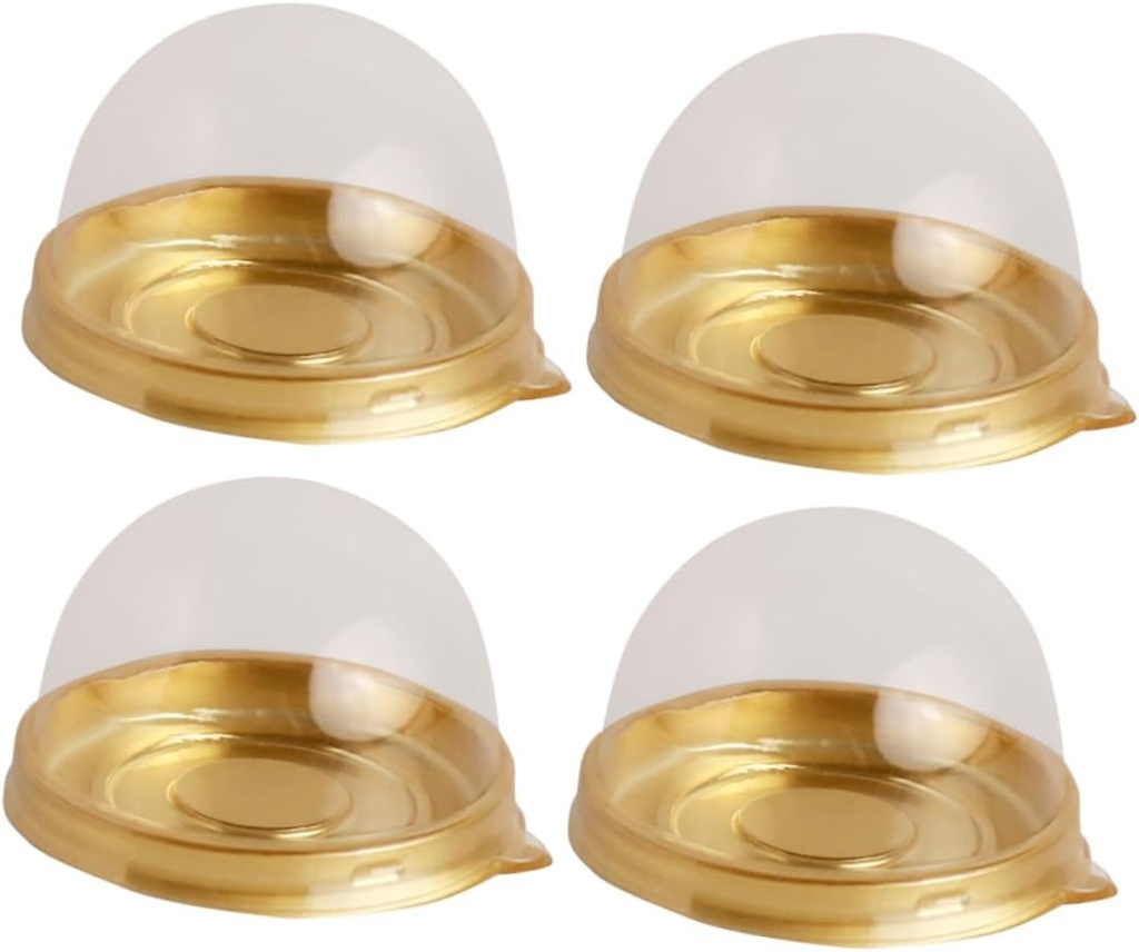 50pcs Round Yolk Crisp Box Transparent Plastic Cake Containers for Desserts Gold Color for Weddings Birthdays and Special Occasions