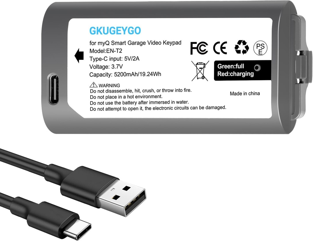 Battery Replacement for myQ Smart Garage Video Keypad, Rechargeable Lithium-ion Battery Compatible with MYQ 18650MH1-1S2P with Micro-USB Charging Cable Fully Charged Within About 3 Hours