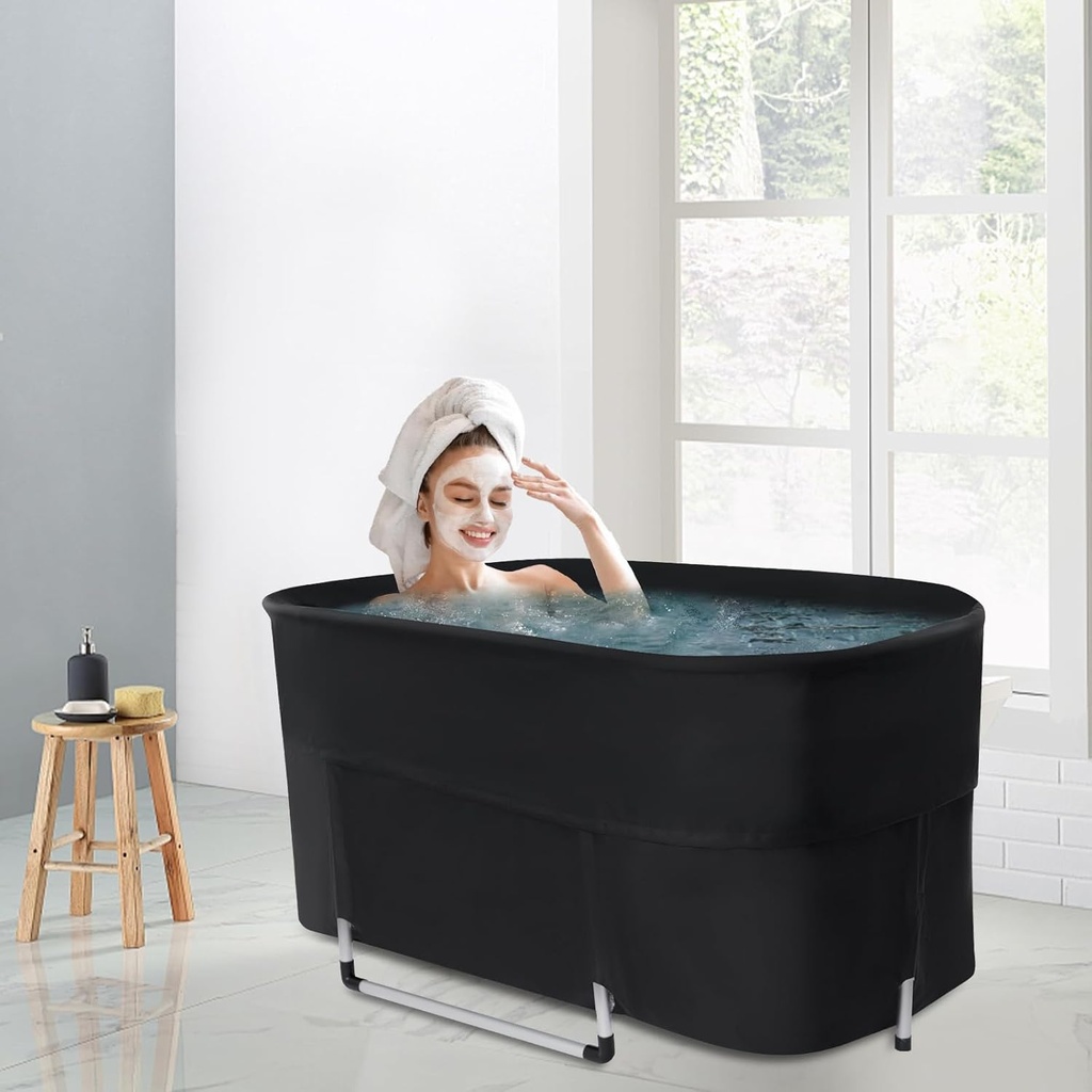 Portable Bath Tub, Foldable Ice Bathtub for Adults Soaking Bathing Tub Collapsible Tub Outdoor Indoor Hot Bath Tub Black for Home Travel Camping