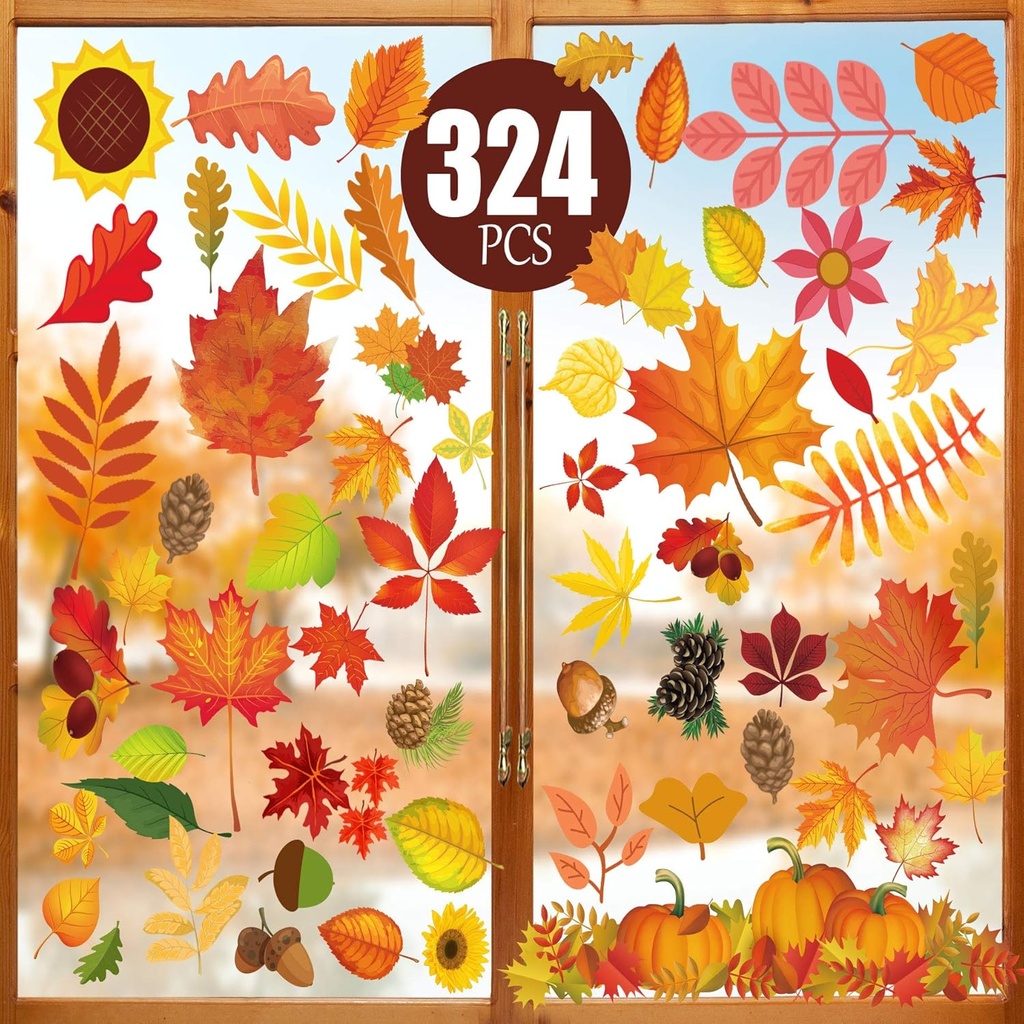 Funnlot Fall Decorations- 324 PCS Fall Window Clings Stickers Decorations for Glass Thanksgiving Autumn Decor for Home Office Classroom