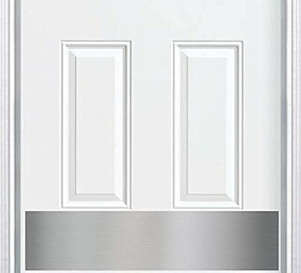 Deck the Door Decor | Door Kick Plate - Anodized Aluminum - Satin Nickel Finish - Magnetic Mount for Steel Doors - 6"x 34"