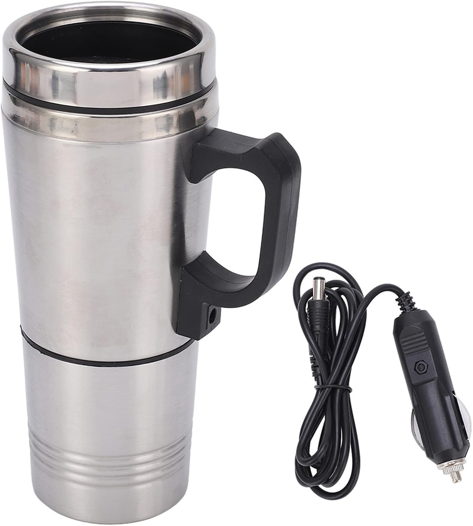 Acouto 12V Car Kettle 350Ml+150ML Stainless Steel Car Electric Heating Kettle Coffee Tea Travel Water Heating Cup