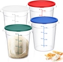 Suclain 4 Pcs 4 Qt Food Storage Container Bucket with Lids Clear Proofing Containers for Dough Rise Bread with Scale Handle Round Flour Commercial Storage Bucket for Home Restaurant Food(Multicolor)