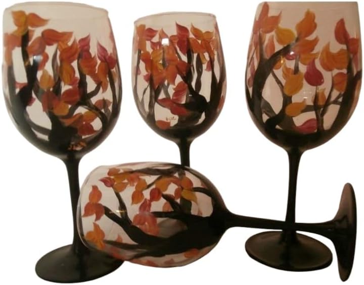 Hand painted fall leaves goblets. Set of 6. 12 ounces each