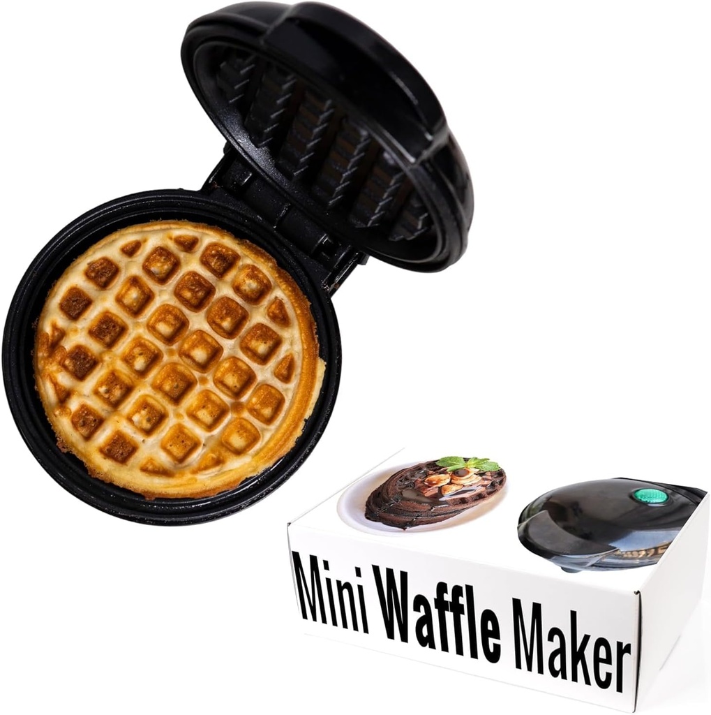 Mini Waffle Maker, 750W, Non-Stick Plates, 8.5x8.0 inch Cooking Surface, Black