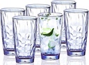 15Oz Unbreakable Tritan Drinking Glasses Shatterproof Acrylic Glasses Drinkware BPA Free Hard Plastic Cups Reusable Kitchen Water Glasses Drinking Set of 6 (Blue)