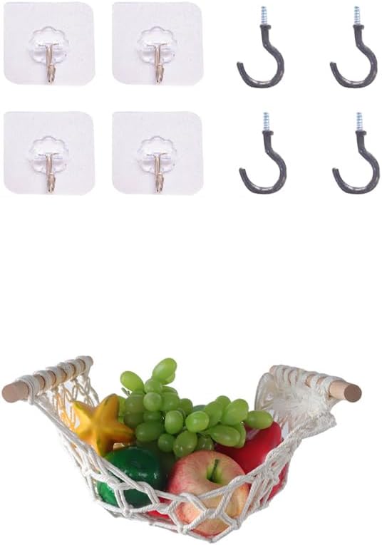 Cotton Rope Fruit Hammock Macrame Hanging Organizer for Under Cabinet Space-saving Vegetable and Fruit Storage Rustic Home for Kitchen Housewarming Present