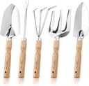 5-Piece Heavy Duty Garden Tools Set, Stainless Steel Garden Shovel kit Includes Puller, Rake, Transplant Trowel, Cultivator, Shovel, Hand Gardening Tools with Wood Handle for Women Men