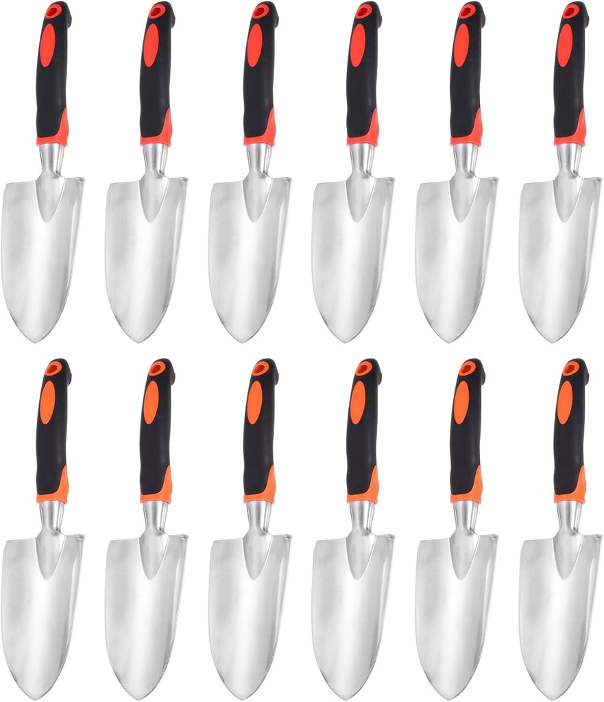 HARFINGTON 12pcs Garden Hand Shovels 11.81 x 2.95 Aluminum Transplanting Trowels with Handle Garden Tools for Gardening Weeding Planting, Orange & Red