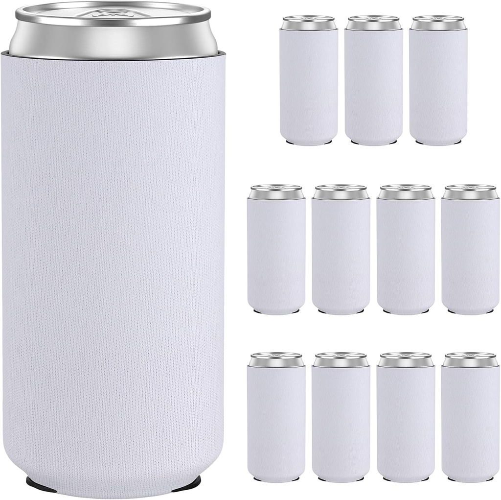 Sublimation Blanks Slim Can Cooler Sleeves,12pcs Neoprene Blank Skinny Tall Can Covers Foldable Insulators Beer Holders Fit for 12oz Slim Drink Beverage Cans
