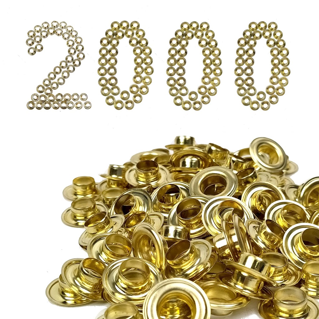 1/4” Size #0 Grommets & Washers Kit Leather Bags Signs Poster Eyelet 2000 Pack Gold