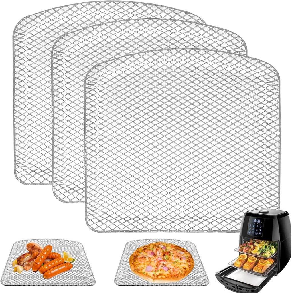 Air Fryer Drip Tray 3 PCS for Chefman 6.3QT 4-In-1 Digital Air Fryer Oven, 9.53''× 9.53''× 0.59'' Steel Air Fryer Plate Replacement Parts wire Rack
