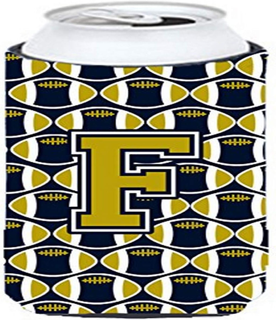 Caroline's Treasures CJ1074-FTBC Letter F Football Blue and Gold Tall Boy Hugger Can Cooler Sleeve Hugger Machine Washable Drink Sleeve Hugger Collapsible Insulator Beverage Insulated Holder