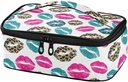 Aslsiy Small Lunch Bag for Kids Lips on Leopard Insulated Lunch Box Portable Mini Cooler Bag for Boy Girl Women Men