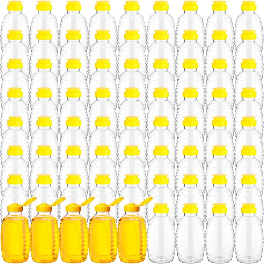 Tanlade 72 Pcs Honey Bottles Bulk 8 Oz Plastic Clear Squeeze Honey Jars Empty Container Refillable Dispenser Jam Bottle with Flip Top Lid for Storing and Dispensing