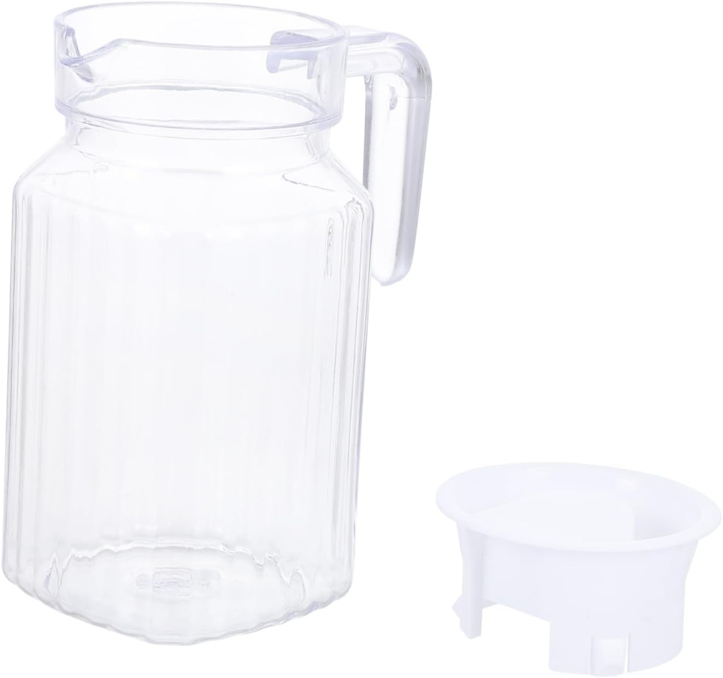 1Pc Large Transparent Cold Water Kettle Reusable Water Pitcher for Juices and Iced Beverages Stripe Design Water Bottle with Handle for Home and Refrigerator Use