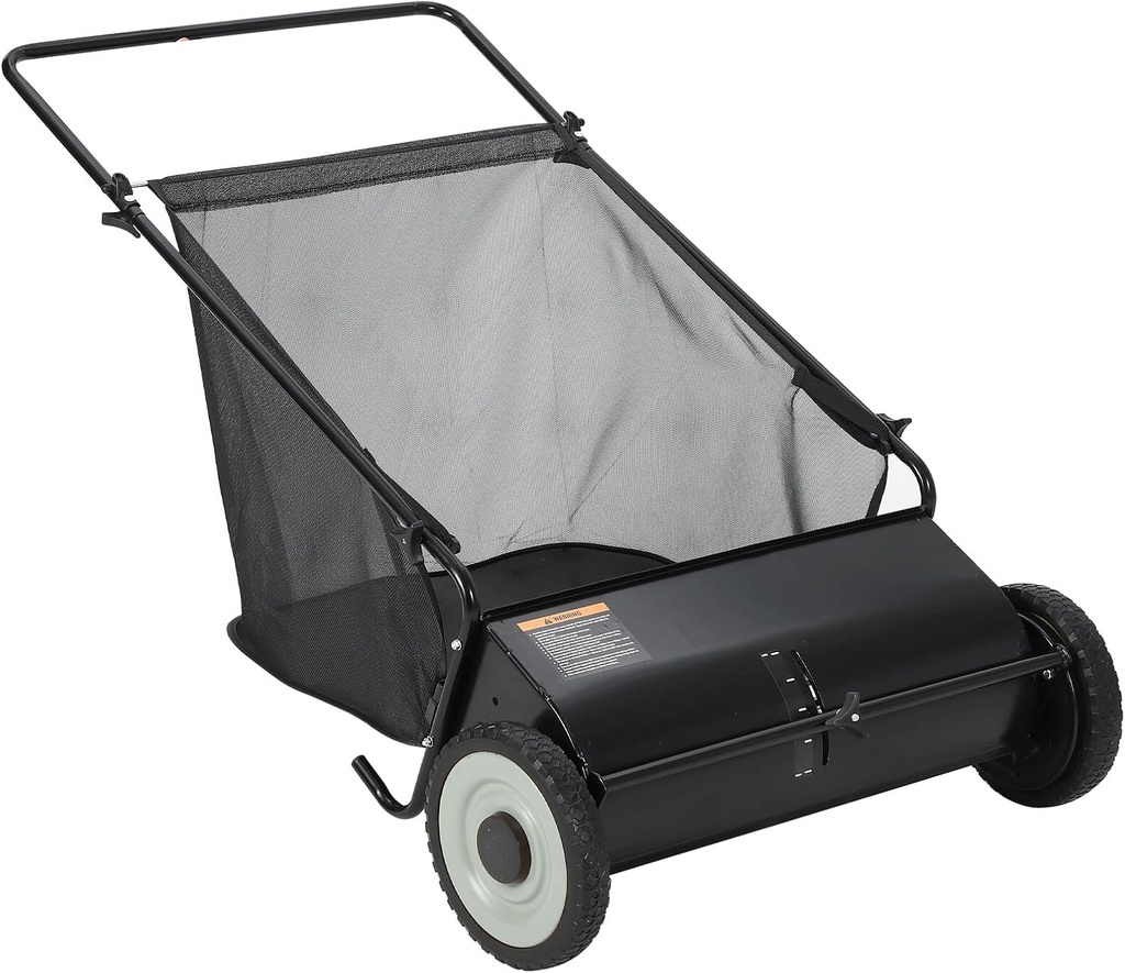 26-Inch Push Lawn Sweeper,7 Cu. Ft. Large Capacity Collection Bag,4 Spinning Brushes, Adjustable Height, Durable Steel Frame with Rubber Wheels, for Grass, Leaves & Debris Collector on All Terrains