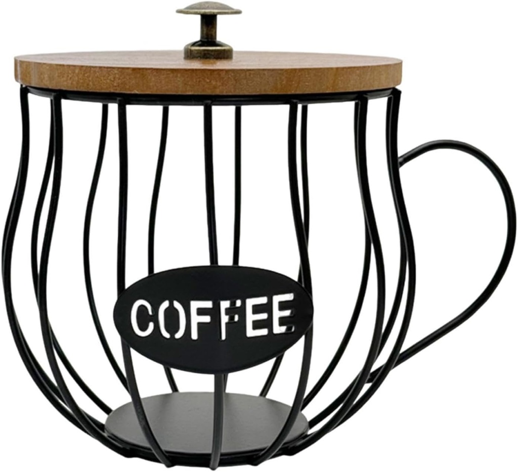 Coffee Pod Holder, Container Mug Shaped Iron Large Capacity Coffee Capsule Holder Basket for Desktop Bar Accessories Office, Black