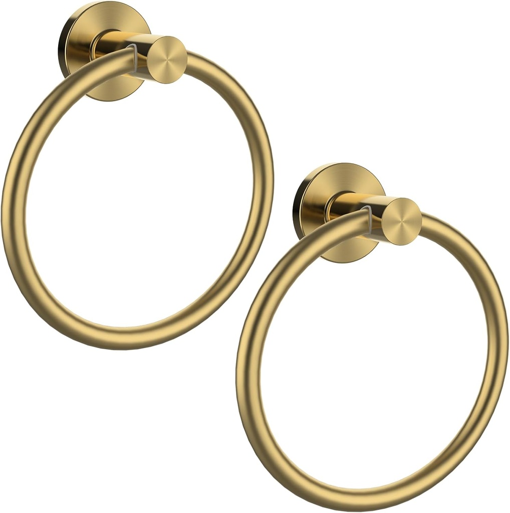 Towel Ring 2Pack, SUS304 Stainless Steel Hand Towel Holder for Bathroom Kitchen, Modern Style Towel Hanger, Thicken Ring Towel Holder, Towel Rack Round Wall Mounted (2, Brushed Gold)