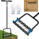 Manual Aerator Lawn Tool with Spring Base and 14 Steel Spike,Automatic Dirt and Leaf Clean,Grass Aerator for Loosening Soil in Yard, Gardan, Patio, Pre-Assembled Lawn Aerator Installation Kit