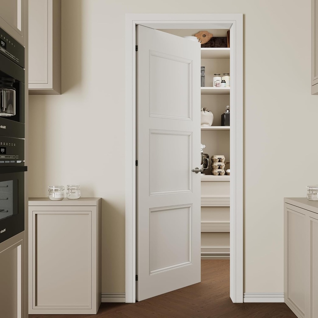 28''x80'' 3-Panel Molded Solid Core Interior Door Slab Shaker, Pre-Built Panel for Barn Door, Pocket Doors, French Doors; for Pantry, Bedroom, Closet, Laundry, White Prefinish&Paintable