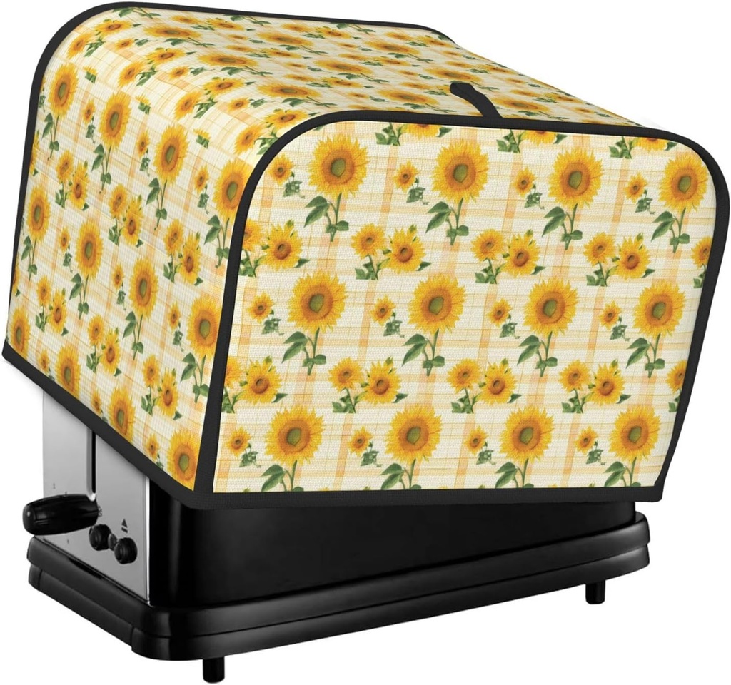 Oven Cover Kitchen Bread Machine Protector,4 Slice Toaster Cover For Home,Fingerprint Coaster Cover,Kitchen Small Appliance,Yellow White Plaid Sunflower