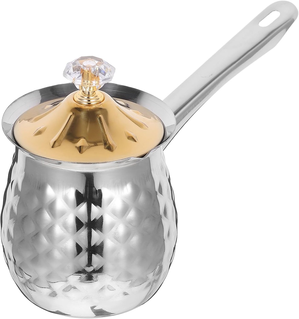 Luxshiny Turkish Coffee Pot Arabic Coffee Maker Hammered Stainless Steel Cezve Jezve Ibrik ki Coffee Pot Stove Top Tea Maker Butter Chocolate Milk Warmer with Spout 400ml