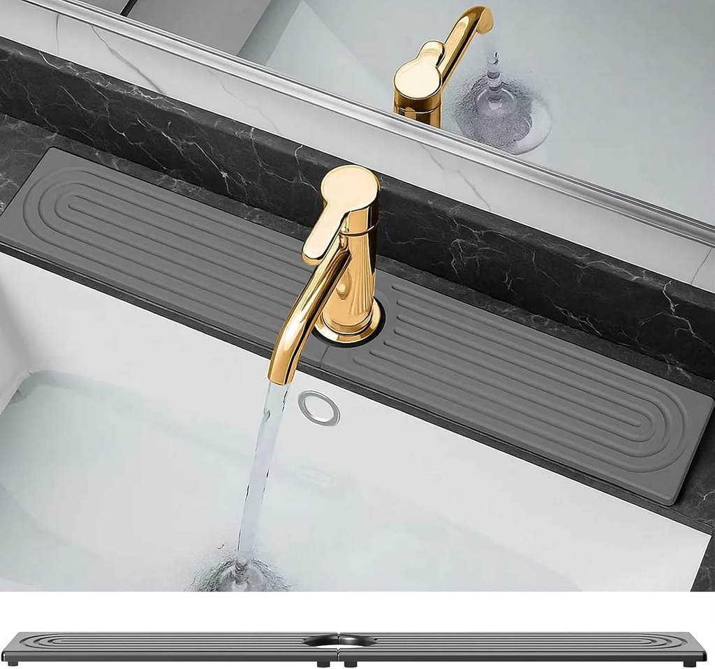 Faucet Mat for Kitchen Sink - Diatomite Fast Drying Stone Sink Tray, Super Absorbent,Faucet Splash Guard for Bathroom Counter (DarkGrey, 23.6" x 4")