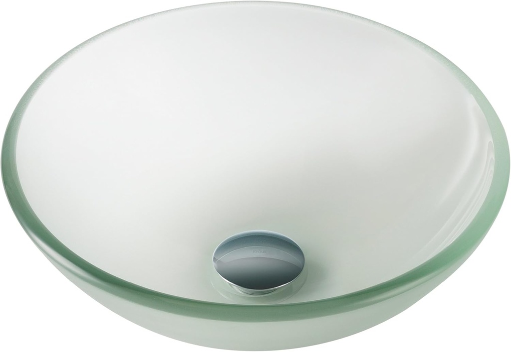 KRAUS Round Frosted Glass Vessel Bathroom Sink, 14 inch GV-101FR-14