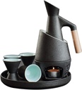 8Pcs Sake Sets, Japanese Style Ceramic Sake Serving Gift Set Including 1pc Candle Stove, 1pc Warming Mug, 1pc Sake Pot and 4pc Sake Cups, 1pc Wine Tray