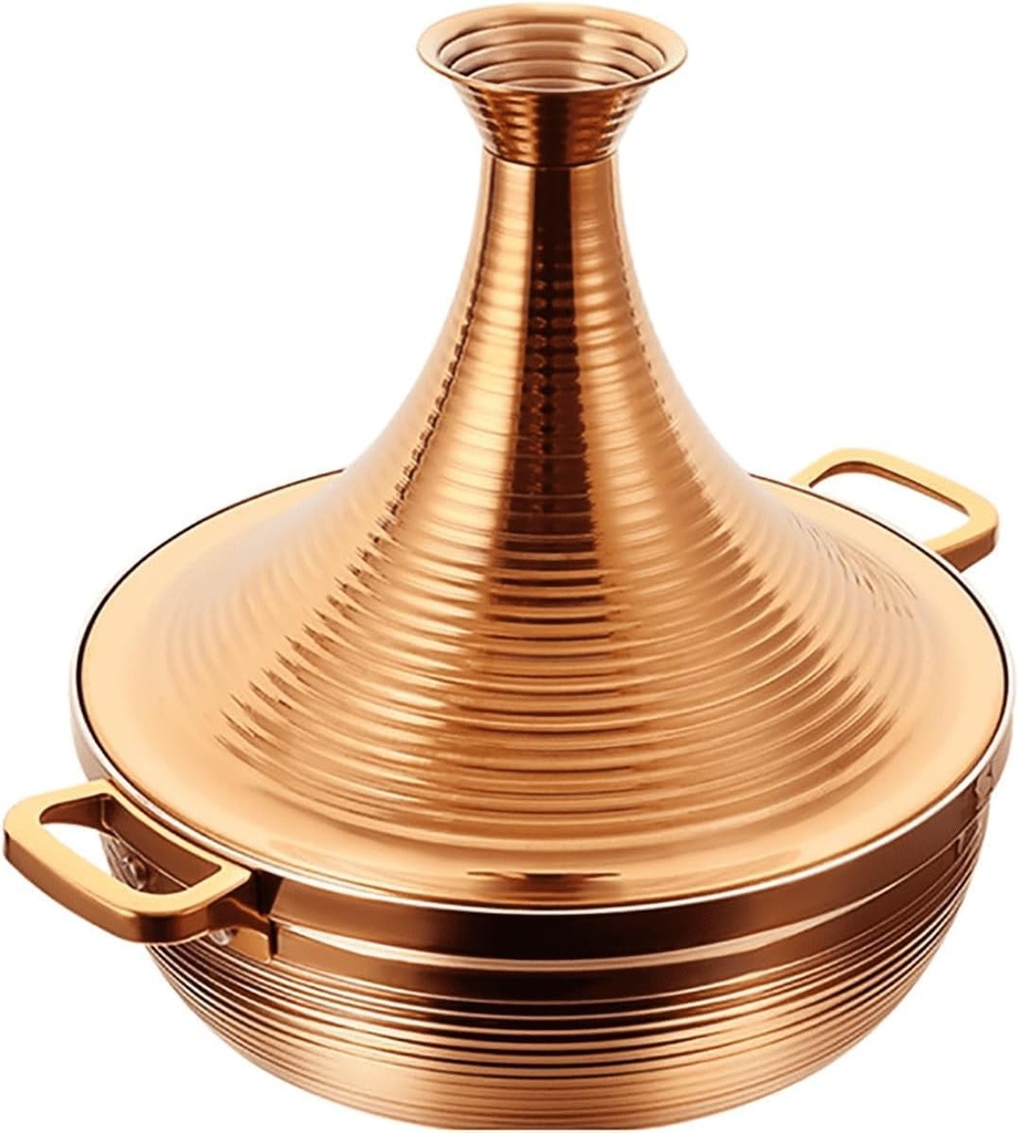 304 Stainless Steel Moroccan Tagine Pot,Non Stick Tagine Stainless Steel Tower Stew Dry Pot Non-stick Slow Cooker Seafood High Lid Pan Electromagnetic Cooker Moroccan Tajine Casserole,Gold,20