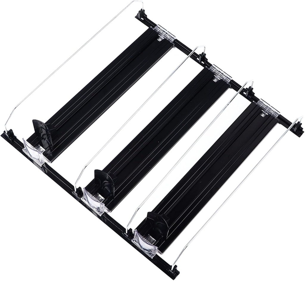 Respicefinem 38cm Drink Organizer For Fridge Automatic Pusher Glide Suitable For 12oz 16oz 20oz Soda Dispenser With Adjustable Width E Shaped In White Color (Black)