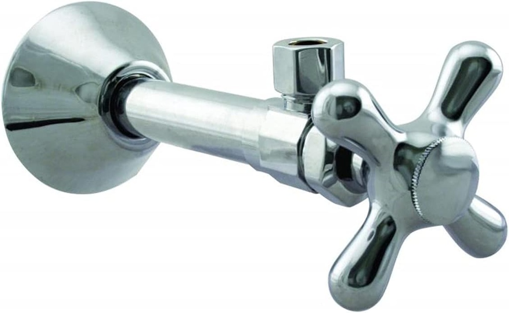 Westbrass D1112X-26 Cross Handle Angle Stop Shut Off Valve 1/2" Copper Sweat x 3/8" OD Compression Outlet, Polished Chrome