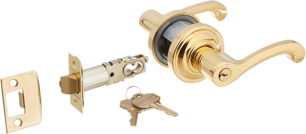 Baldwin 5245.Rent Classic Style Right Hand Keyed Entry Door Lever Set with Class, Non-Lacquered Brass