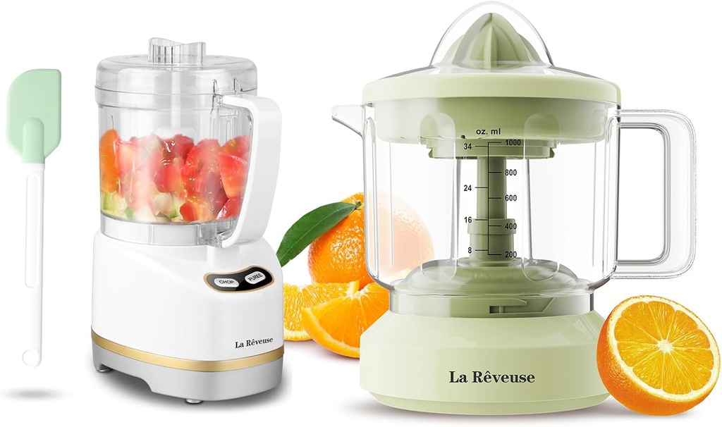 La Reveuse Electric Mini Food Processor + La Reveuse 34 oz Electric Citrus Juicer