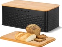 Phyllia Bread Box, Metal Bread Storage Container with Bamboo Lid Usable as Cutting Board, Breadbox Holder for Kitchen Countertop, 13 x 7 x 5.3 inch (Black)
