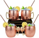Moscow Mule Copper Mugs - Set of 4 Handcrafted Solid Copper Mugs, 16 oz Cups with 4 Cocktail Straws