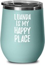 EzGift Luanda Is My Happy Place Wine Glass Traveler Gift Idea Souvenir Insulated Tumbler Lid Teal