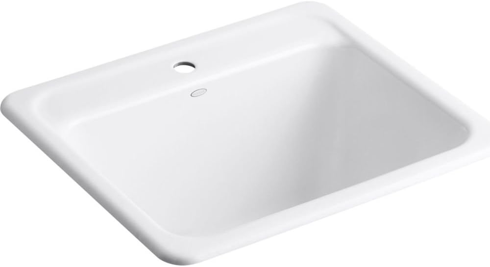 KOHLER K-19017-1-0 Glen Falls Top-Mount/Undermount Utility Sink with Single Faucet Hole, White